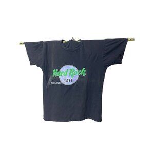 VINTAGE Hard Rock Cafe shirt Aruba Black Size 44 XL Paradise Island DISTRESSED